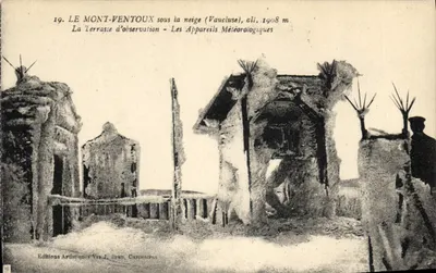 O Mont Ventoux sob a neve (Vaucluse) — plataforma de observação com equipamentos meteorológicos — Edições Artísticas Vve J. Brun, Carpentras