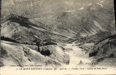 O MONT-VENTOUX (Vaucluse) — Alt 1908 m. — Lado Norte — Combe de Font Fiolle — Edições Arthéliaques Vve J. Bruna, Carpentras
