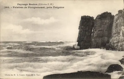 Falaises de Plougrescant, perto de Tréguier — Paisagem Bretã (Coleção E.H.) — Cliché de M. o Conde Alain de la Tour, n° 393