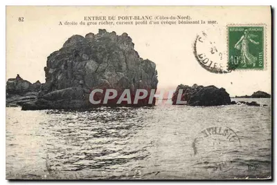 Entrada do Port-Blanc (Côtes-du-Nord) — grande rocha em forma de bispo — editor impr. Créé, Suc. Paris-Cornell