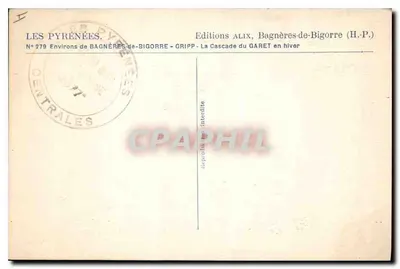 Cascade du Garet — hiver — Éditions ALIX, Bagnères-de-Bigorre (H.P.) — Verso