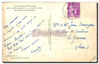 Cassis-sur-Mer — zachód słońca nad zatą widziany z Revestel — Mireille — Rewers