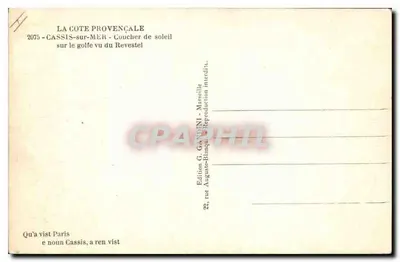 Kraj prowansyjski — Cassis-sur-Mer — zachód słońca nad zatoką widziany z Revestel — Mirelle — Rewers