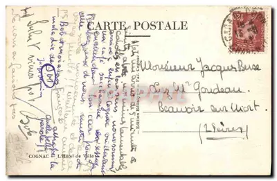 Hôtel de Ville de Cognac — Wydawca F.A.C. — Numer serii nieodczytalny — Rewers
