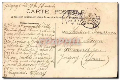 Bilhete postal antigo Saint Valerien Yonne Le Chateau — Verso