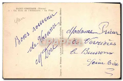 Saint-Vinnemer (Yonne) — Kąt Armançon — Plaża — Impr. de France de Interdite — Rewers