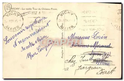 Vichy — A antiga Torre do Castelo Francês — Mouignins Co. & Cie Royale — Verso