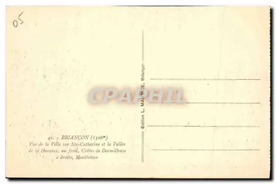 Briancón — Widok miasta na Ste-Catherine i dolinie Durance, na tle, wierzchowiska Dormillouse po prawej stronie, Montbrison — Rewers