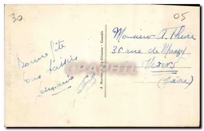 Briançon - Mała Gargouille — widok z ulicy schodowej z wieżą kościoła na tle — wydawca A. Hourlier, n° 8331.2 — Rewers
