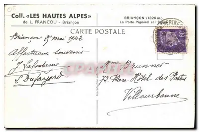 Briancón — A Porta Pigneron e a Igreja — editor L. Francou, n°20 — Verso