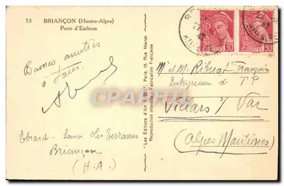BRIANÇON (Alpy Wysokie) — Drzwi do Embrun — Wydawnictwo Sztuki YON, Paryż — Rewers