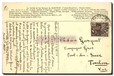 La Vallée et les Gorges du Queyras — Station estivale de CHÂTEAU QUEYRAS (alt. 1384 m) — Éditeur : La Route des Alpes — Verso