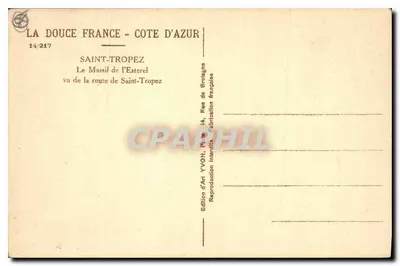 Saint-Tropez — O Massif de l’Esterel visto da estrada — Edição de Arte YVON, Paris — Verso