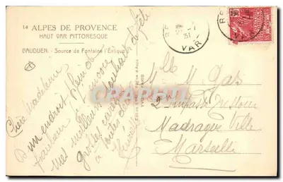 Bauduen — Fonte de Fontaine-l'Évêque — Edição Paris — Verso
