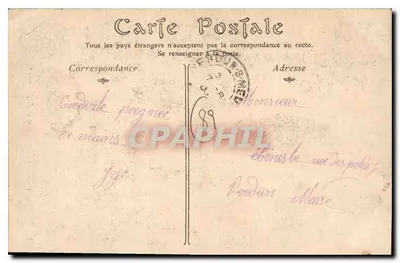 Stara pocztówka Auxerre Statua J. J. Fouriera — Rewers