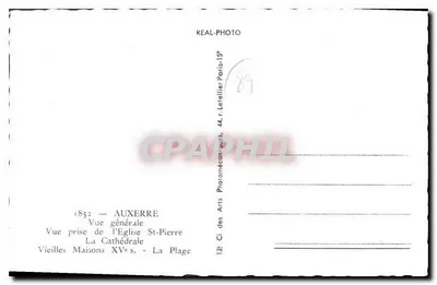 Auxerre — ogólny widok, katedra, kościół św. Piotra, domy XV wieku, plaża — REAL-PHOTO, Paryż — Rewers