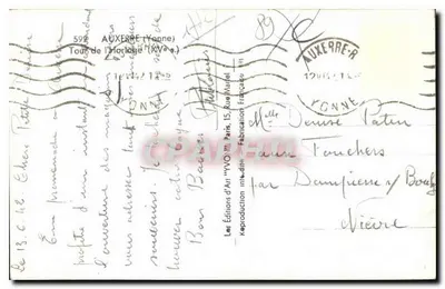 Wieża zegarowa — Auxerre (Yonne) — Wydawnictwo Sztuki "VVO" Paryż — Rewers