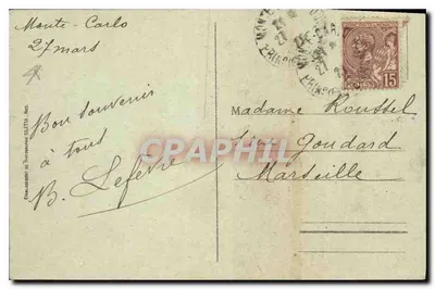 Monte-Carlo - O Casino, Jardins — Edição Gilletta, n° 836 — Verso