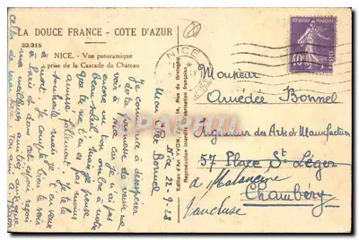 Nice — Widok panoramiczny z Spadzisty Zamku — Wydawnictwo Art YVON n°23/315 — Rewers