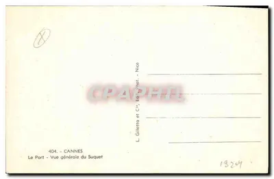 Cannes - Vista geral do Suquet — L. Gilletta e Cie, Nice, n° 404 — Verso