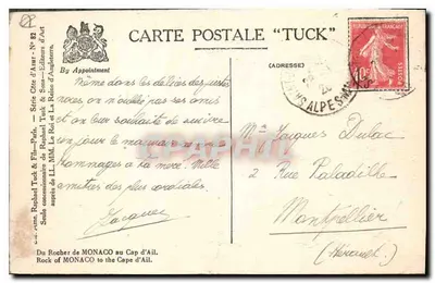 Do Rocher de MONACO ao Cap d'Ail — Série Côte d'Azur - N° 82 — editada por Raphael Tuck & Fils, Paris — Verso