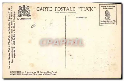 Beaulieu — Przez oliwki Cap Ferrat — wydawca Tuck & Fils — Rewers