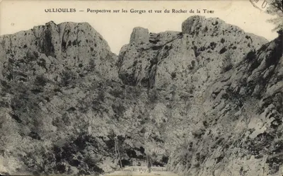 Ollioules — Perspectiva sobre as Gorges e vista do Rocher de la Tour — Edição L. Pey, Ollioules