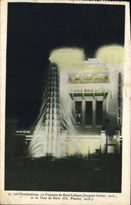 Les illuminations. La Fontaine de René Lalique (Jacques Greber, arch.) et la Tour de Paris (Ch. Plumet, arch.) — Les Éditions Artistiques, n°53