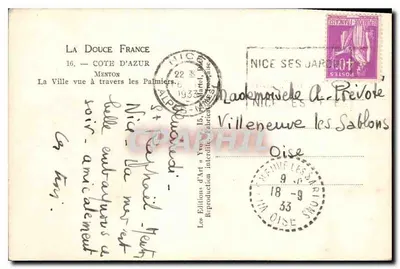 Menton — Widok miasta przez palmiery — Nog — Rewers