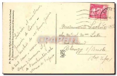 Siostra Tereska z Dziecka Jezusowego siedząca w ogrodzie klasztoru — nr 94 — Rewers