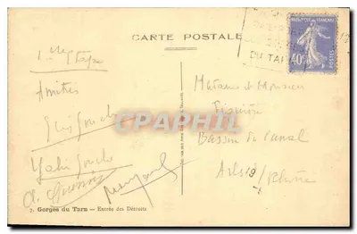 Gorges do Tarn — Entrada dos Détroits — Editor: Arts et Rhône, n°7 — Verso