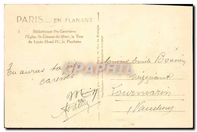 Paris... em passeio — Biblioteca Ste-Geneviève, a Igreja St-Étienne-du-Mont, a Torre do Liceu Henri-IV, o Panteão — Edições d'Art Yvon, Paris — Verso
