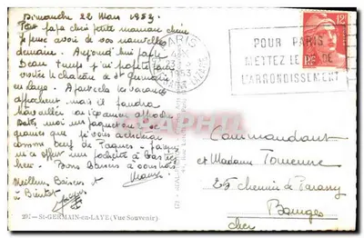 Saint-Germain-en-Laye — Château et jardins — CPA N°297, éditeur NEAL — Verso