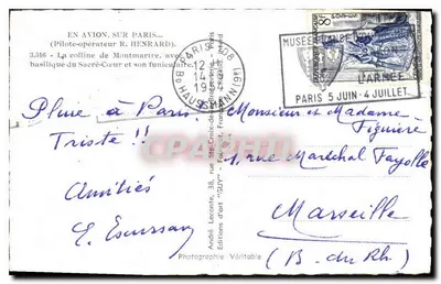 Visão aérea da basílica do Sagrado Coração em Paris — Fotografia aérea — André Lecorte, editor, n° 3.516 — Verso
