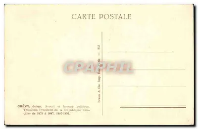 Jules Grévy — Trzeci Prezydent Republiki Francuskiej — Braun & Cie, Paryż — Rewers