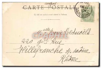 Rochers de Solborde — Vésoule, 27 junho 1901 — A. Defruëls — Verso