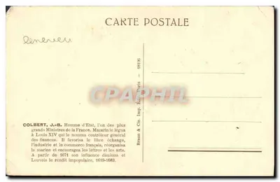 Colbert — Homem de Estado Francês — Braun & Cie, Imp. Édit. Paris — 48186 — Verso