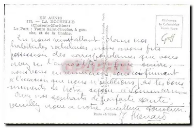 Port La Rochelle — Wieżowiec Świętego Nikodema i Wieża Łańcuchowa — Wydawca Greff, nr 175 — Rewers