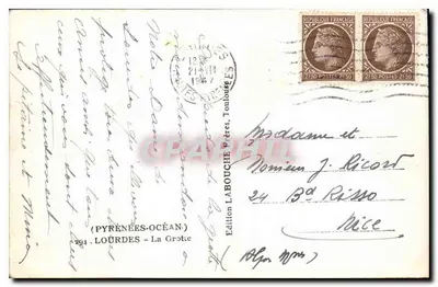 Lourdes — Jaskinia — Wydawnictwo LABOUCHE Frères, Toulouse — Rewers
