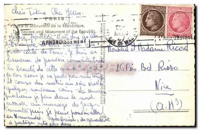 Place de la République — Monument de la République — Éditeur Etel — Rewers