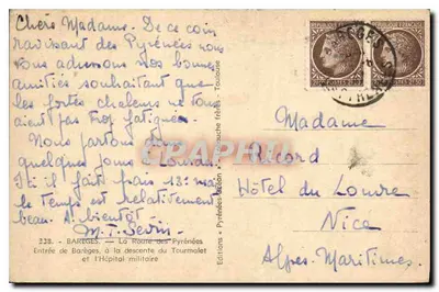 Bareges — A Estrada dos Pirineus e o Hospital Militar — Edições Lapouche frères — Verso