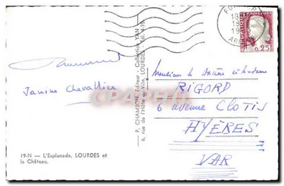 Lourdes — Vista aerea del santuario e del castello — P. CHAMBON Editore — Verso