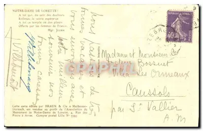 Stara pocztówka N D de Lorette la Chapelle widok z dnia 19 marca 1925 — Rewers