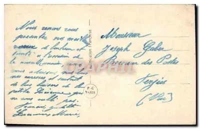 Mulher com casaco rosa segurando um ramo de hortência — Boa Ano — editor P-C Paris, n° 915 — Verso