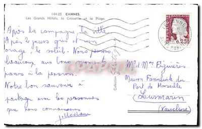 Cannes — Wielkie Hotele, Croisette i plaża — Stara pocztówka n°144.05 — Rewers