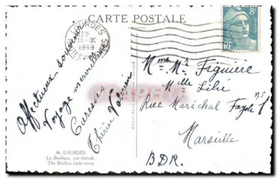 Lourdes — La Basílica, vista lateral — Edición Poids du Rosaire, n°46 — Reverso