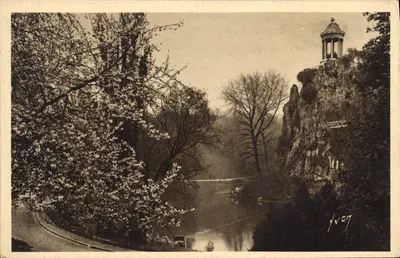 Le Parc des Buttes-Chaumont — Vue du temple sur la falaise — Éditeur Yvon, n°48