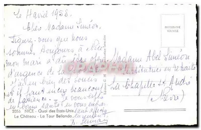 NICE - Wieża Bellanda — widok nabrzeża i zamku — Wydawnictwo G. M. n° 2056 — Rewers