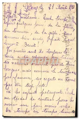 Clécy — Vista sobre a Orne e o Pain de Sucre — P. Levasseur — Verso