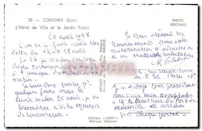 Conches (Eure) — A Prefeitura e o Jardim Público — Edições Gaby — Verso